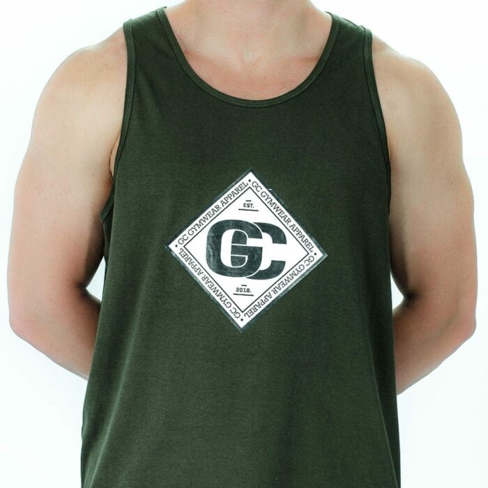 Army Green GC Gymwear Cotton Vest with Complimentary Gym Bag